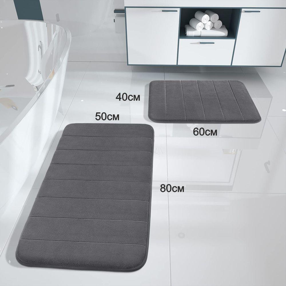 Набор 2 коврика для ванной Aquarius с эффектом памяти 50х80 см, 40х60 см  Графит в полоску Буча - изображение 2