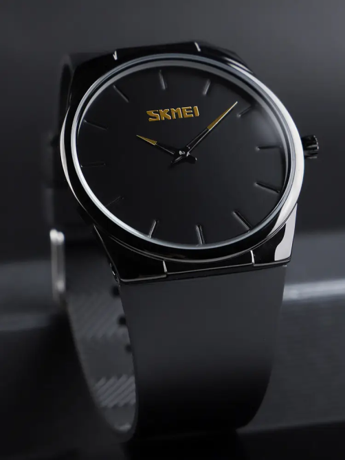 Наручний класичний годинник Skmei 1601S Чорний з чорним Вінниця - фото 4