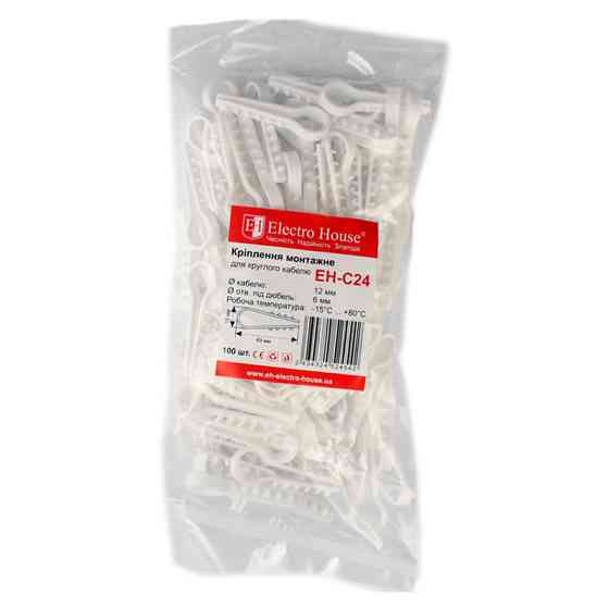 Крепление монтажное для круглого кабеля Ø12 мм, отверстие под дюбель Ø6 мм, 100 шт Днепр