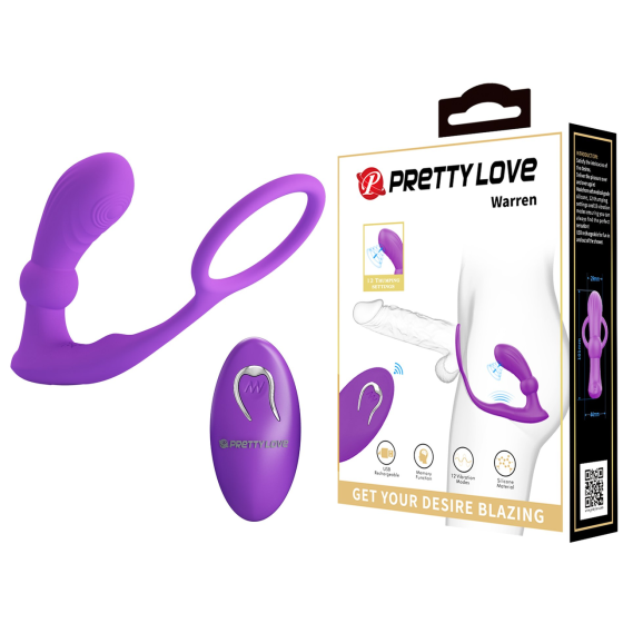 Вібромасажер простати з ерекційним кільцем і пультом ДУ Pretty Love - Warren Purple, BI-040162W-1 Sex Aura Київ