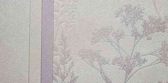 Шпалери вінілові на флізеліні Grandeco Universe 5 гілки листя квіти польові перламутр срібло на кремовому Київ