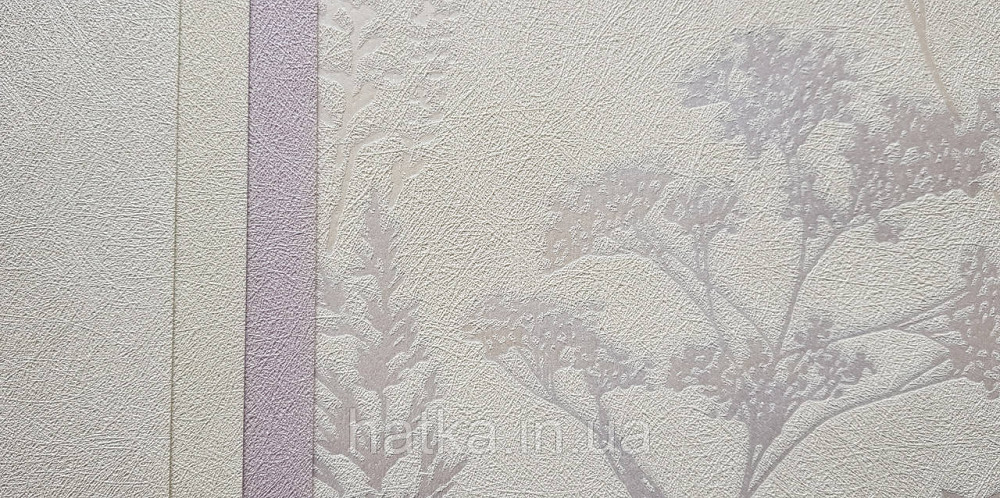 Шпалери вінілові на флізеліні Grandeco Universe 5 гілки листя квіти польові перламутр срібло на кремовому Київ - фото 3