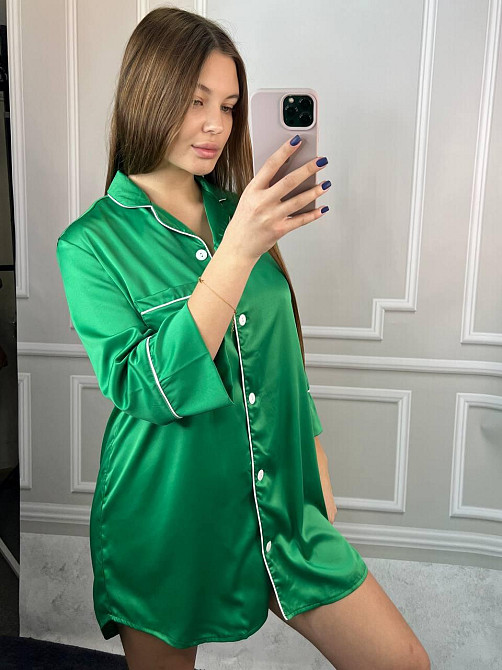 Женская ночная рубашка удлиненная шелковая Зелёный M Харьков - изображение 6