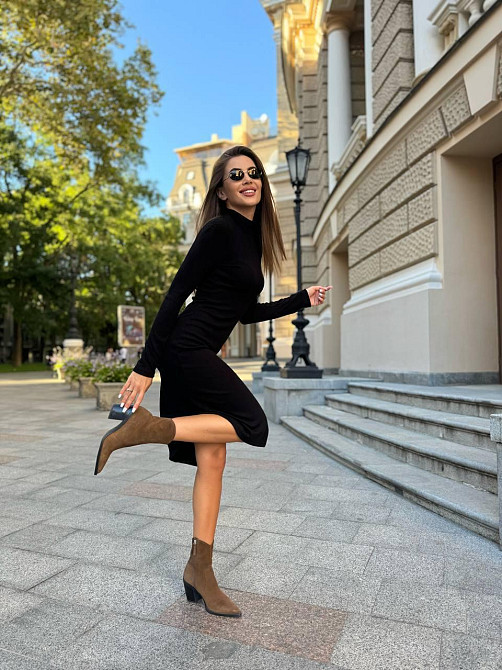 Женское стильное романтическое миди-платье с разрезом ангора рубчик (лео трикотаж рубчик) Черный, 46/48 Одесса - изображение 2