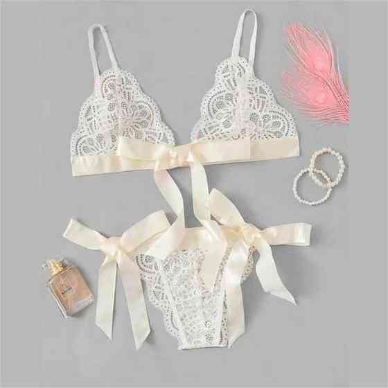 Эротический кружевной комплект на завязках белый - M/L/XL – Эротическое бельё Винница