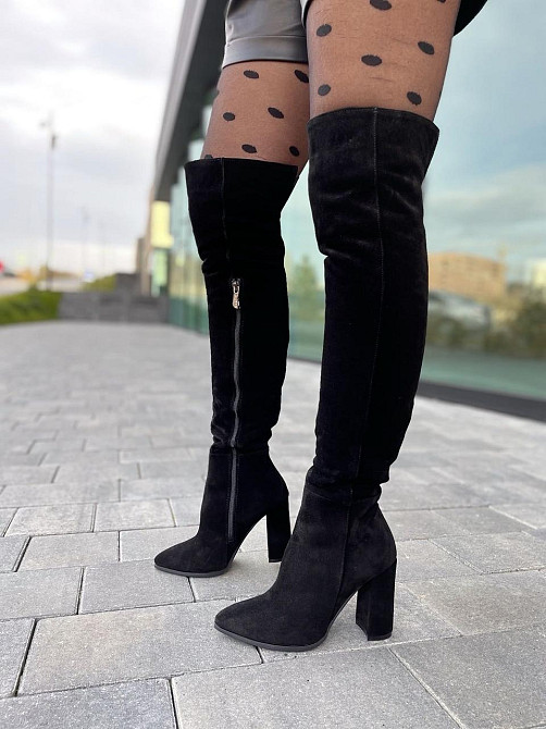Nivelle Ботфорти жіночі NIVELLE чорні натуральна замша висота 50см обхват гомілки 35-37см каблу Коломия - фото 10