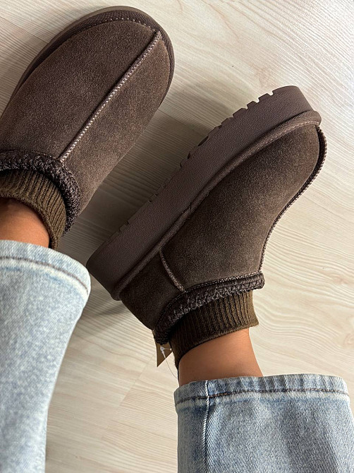 Уггі жіночі Hengji 90-7 з носком і вишивкою натуральна замша коричневі, 37, 24 см Київ - фото 10