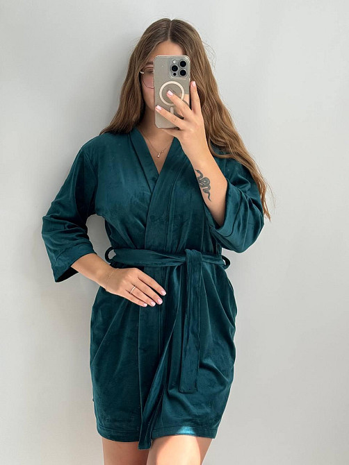 Халат женский плюш велюр под пояс Изумруд S Харьков - изображение 3