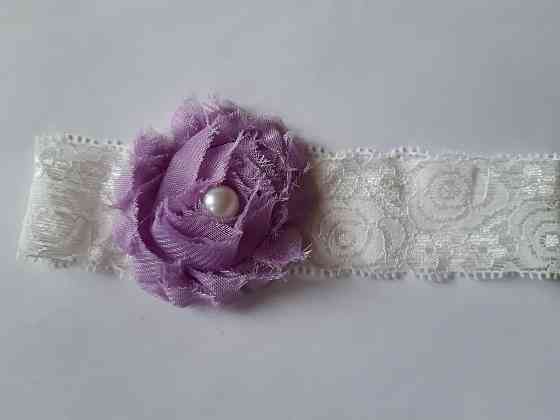 Мереживна дитяча пов'язка бузкова - окружність 36-44см, квітка 6см Київ