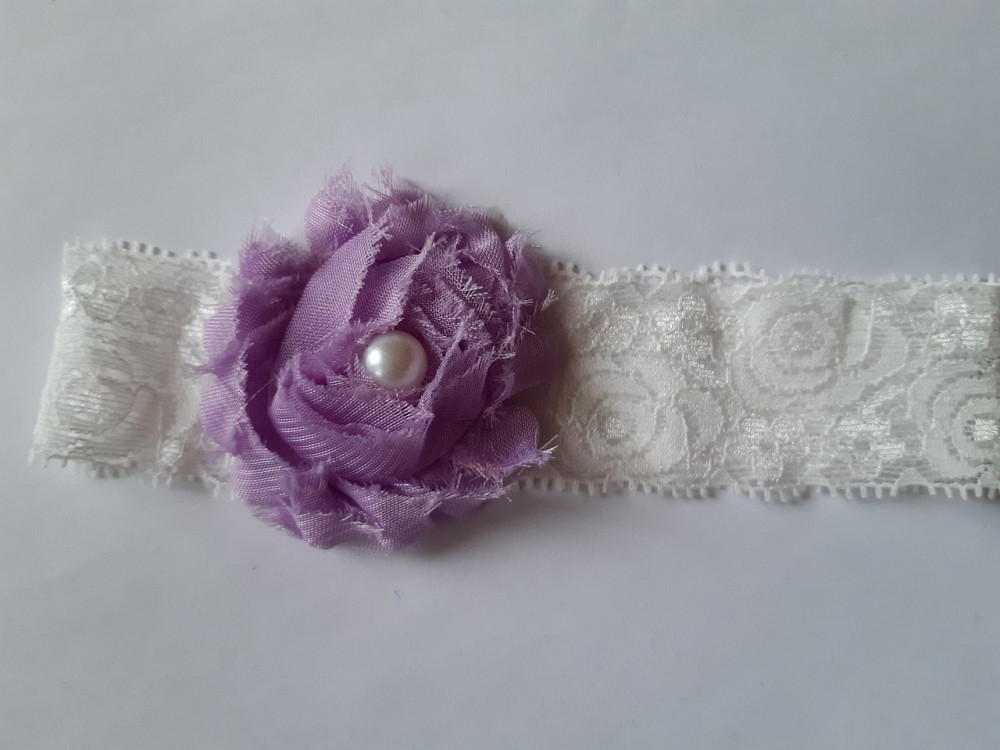 Мереживна дитяча пов'язка бузкова - окружність 36-44см, квітка 6см Київ - фото 1