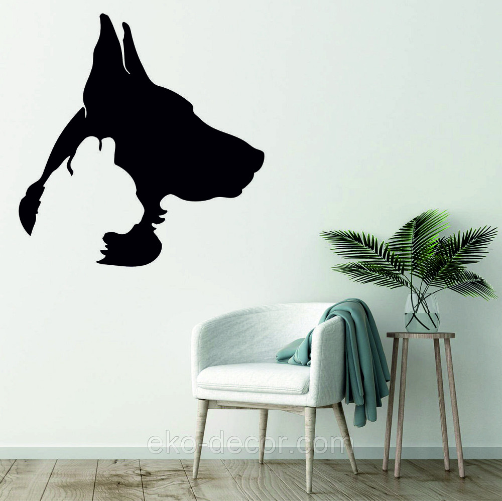 Декоративное настенное Панно «Силуэт кот пес», Декор на стену 90*87 см, Черный Киев - изображение 3