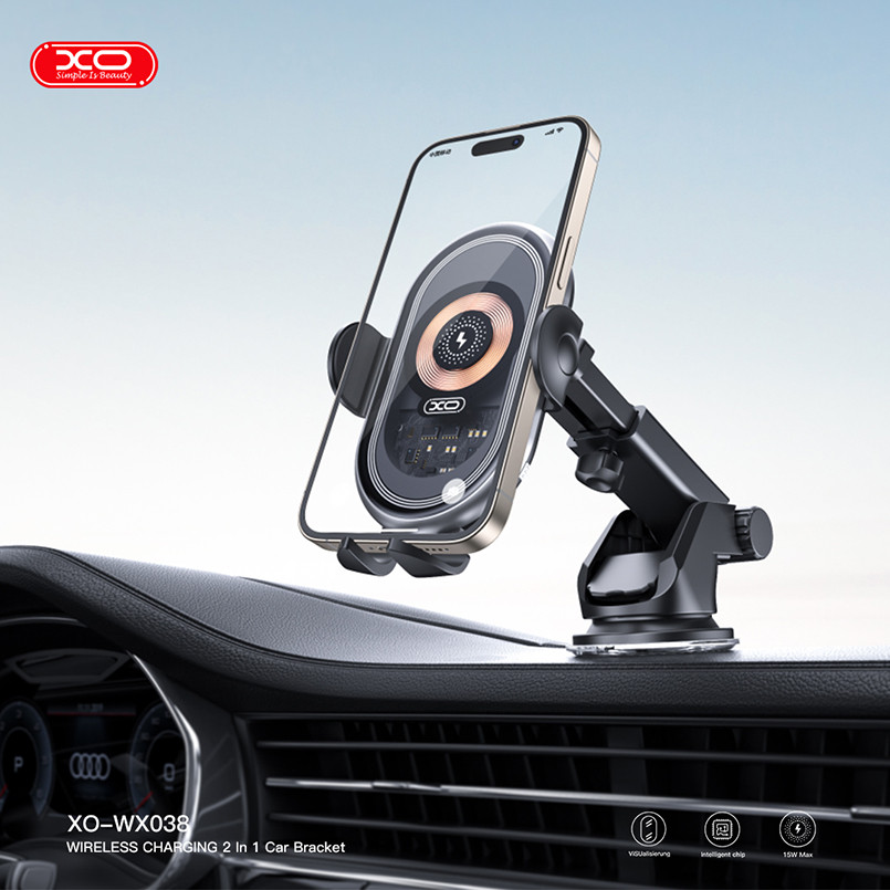 Тримач телефону автомобільний XO з бездротовою зарядкою WX038 15W Transparent Car Wireless Charging чорний Львів - фото 3