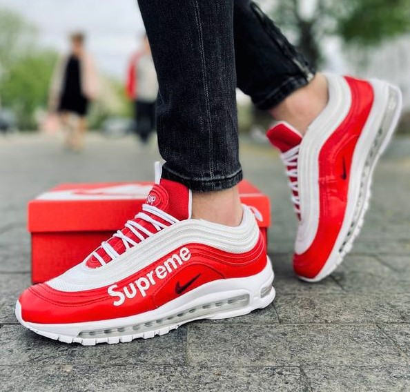 Кросівки Nike 97 Червоні SUPREME Чоловічі з Амортизацією Білі Найк (розміри: 41,42,45) Відео Огляд Дніпро - фото 9