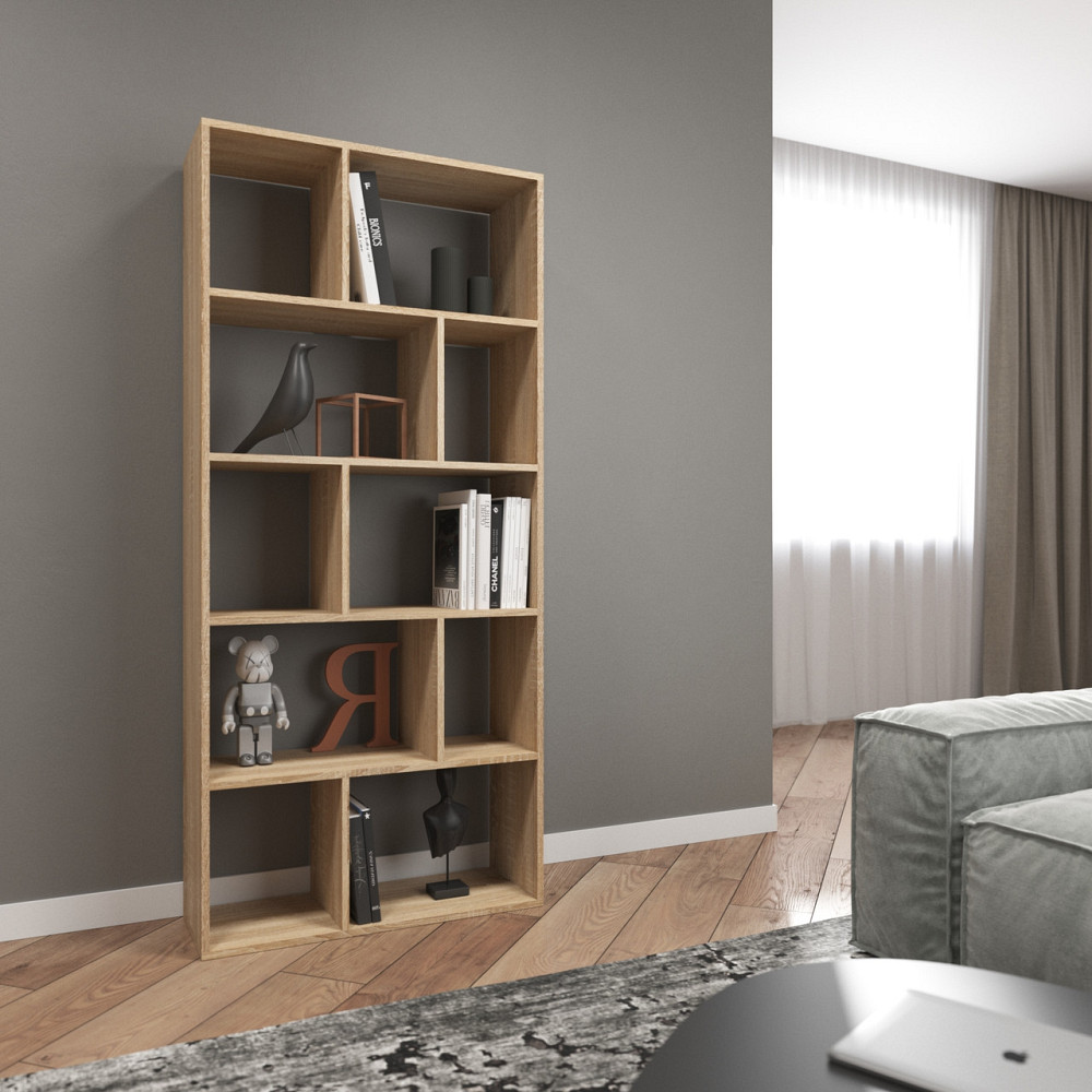 Стелаж VAYS D-1 Дуб Сонома, книжкова полиця на 10 комірок, ЛДСП, 80×30×178 см – для дому, вітальні, офісу Львів - фото 1