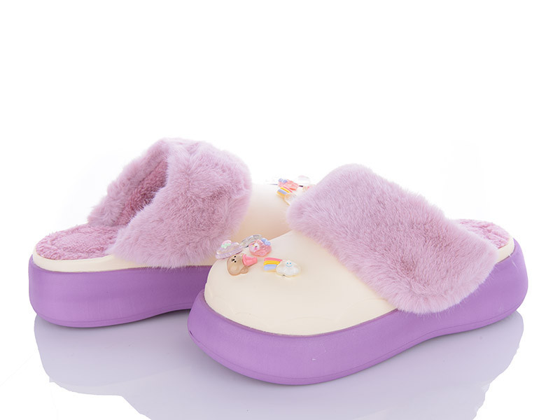 Тапочки жіночі теплі закриті на платформі крокси філетові Одеса - фото 1