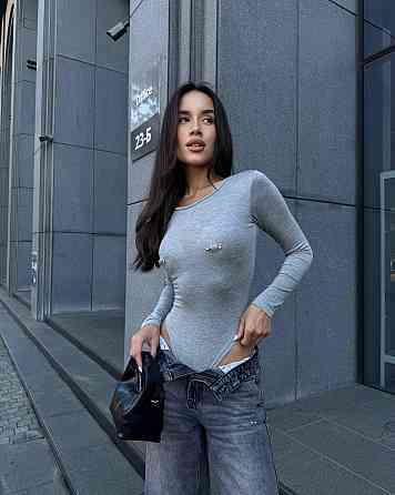 Жіночий базовий боді з акцентним пірсингом на грудях віскоза Сірий, 46/48 Одеса