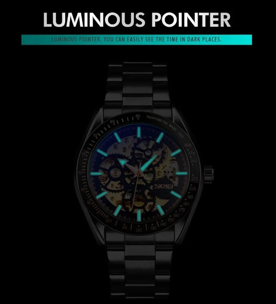 Чоловічий механічний годинник Skmei 9194 скелетон (Чорний) Вінниця - фото 6