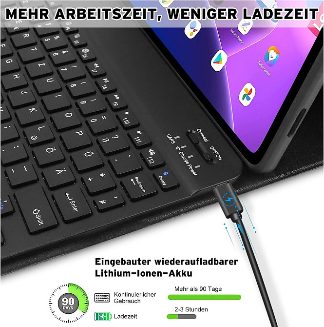 Клавіатурний чохол для Lenovo Tab M10 Plus (3rd Gen) 10.61" TB125FU/TB128FU/TB128XU QWERTZ знімний бездротовий чорний Київ - фото 7