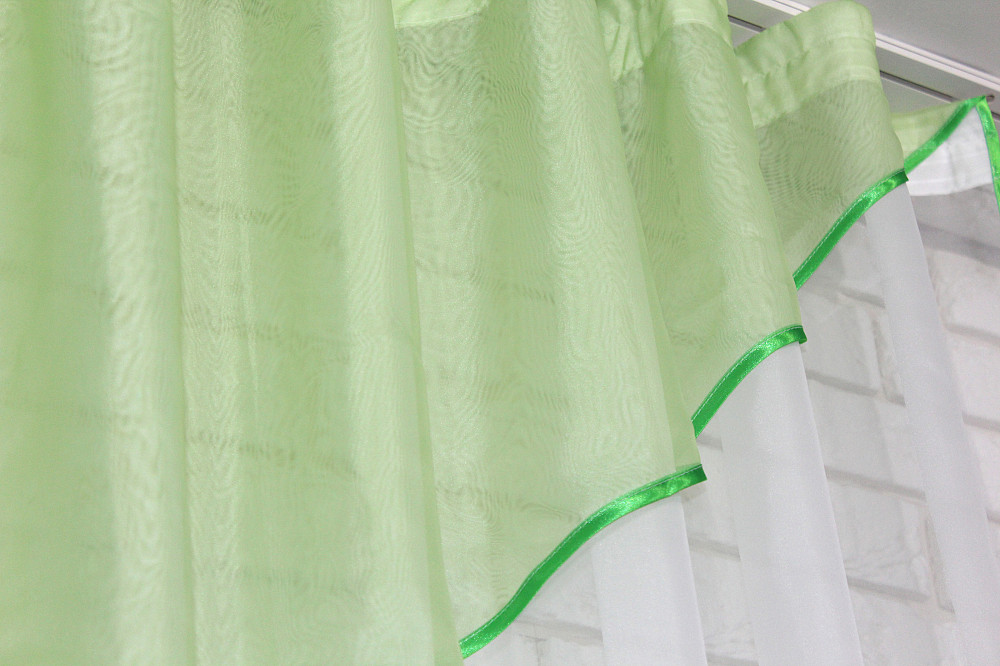 Кухонная занавеска VR-Textil № 053к салатовый с белым 280х170 см (50-045) Киев - изображение 3