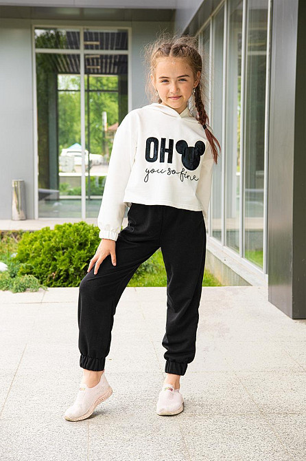 Костюм спортивний для дівчаток, молочний, двонитка, топ 152 Крохатушка одяг Київ - фото 1