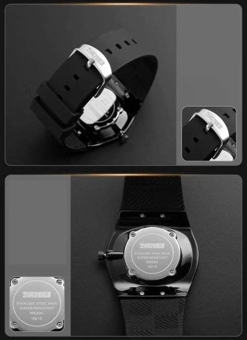 Наручний класичний годинник Skmei 1601S Чорний з чорним Київ - фото 6