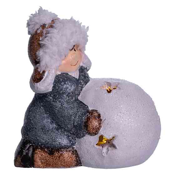 Новорічна фігурка з підсвіткою Дівчинка зі сніговою кулею з фарфори 11×7×12 (см) новорічний декор для дому на подарунок CR-5-12 Коломыя