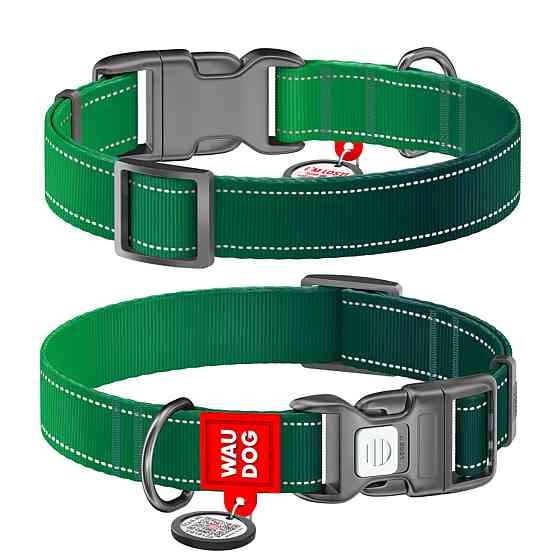 Ошейник для собак нейлоновый WAUDOG Nylon Mono с QR паспортом, светоотражающий, пластиковый фастекс, L, Ш 25 мм, Длинна 33-49 см зеленый Киев