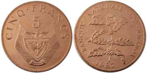 5бурсів 1987 Руанда UNC Полтава