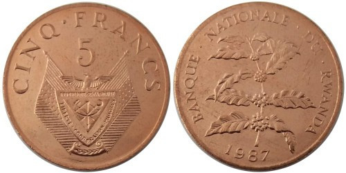 5бурсів 1987 Руанда UNC Полтава - фото 1