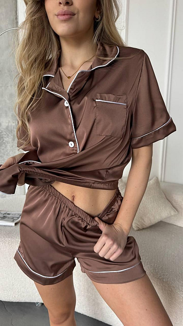 Женская базовая роскошная пижама двойка шелк Армани Шоколад, 46/48 Одесса - изображение 1