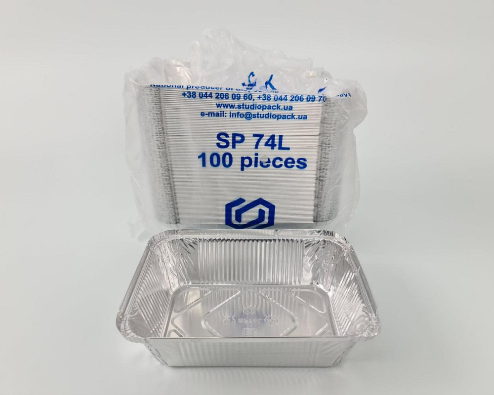Контейнер из пищевой алюминиевой фольги прямоугольный 1300 мл SP74L 100 штук  (1 пачка) Харьков - изображение 2