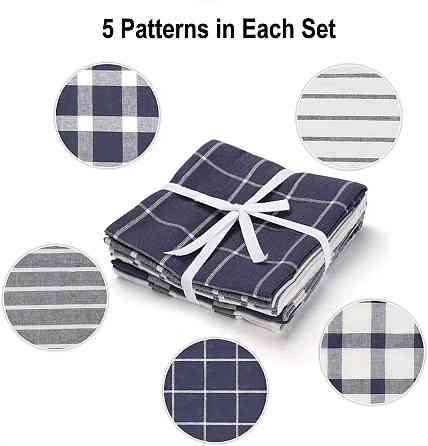 Набір 5 великих кухонних рушників Aquarius 100% бавовна 45 х 70 см Синій/Білий Мультипак Буча