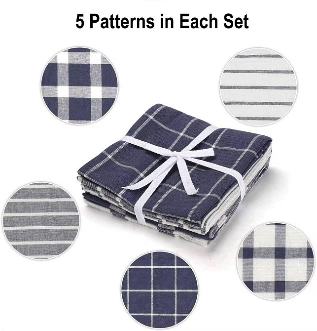 Набір 5 великих кухонних рушників Aquarius 100% бавовна 45 х 70 см Синій/Білий Мультипак Буча - фото 3