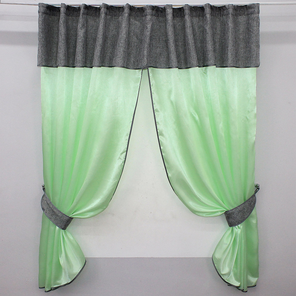 Кухонні штори VR-Textil № 073к з ламбрекеном і підхватами салатовий з сірим 270х170 см ( 52-0274) Київ - фото 1