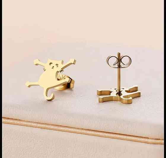 Серьги-гвоздики «Весёлые котики» – мини украшения из нержавеющей стали Киев