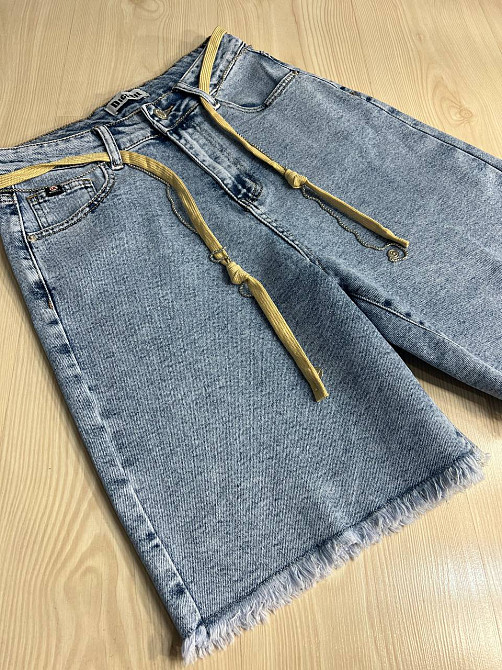 Шорти жіночі джинсові Dicesil 6008 бермуди бахрома пояс ланцюг середня довжина до колін стрейч блаки Одеса - фото 2