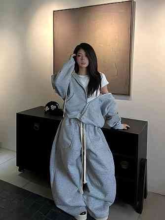 Женский стильный oversize костюм: худи + широкие брюки  тринитка на флисе Одесса