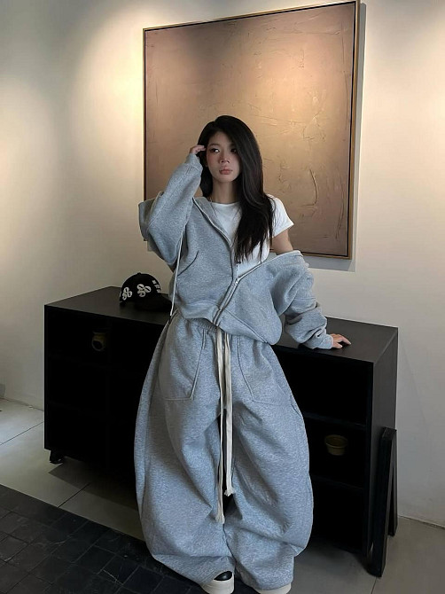 Женский стильный oversize костюм: худи + широкие брюки  тринитка на флисе Одесса - изображение 1