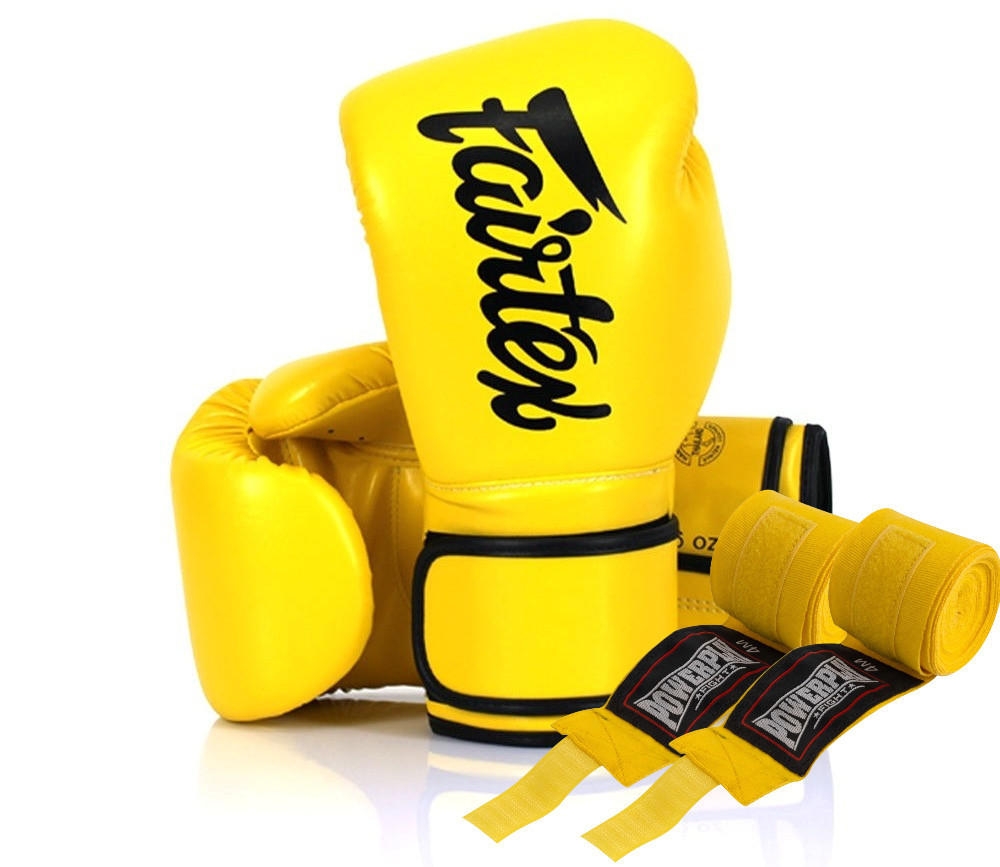 Боксерські рукавиці Fairtex BGV14 Yellow 14 унцій (бинти в комплекті) Кам'янське - фото 1