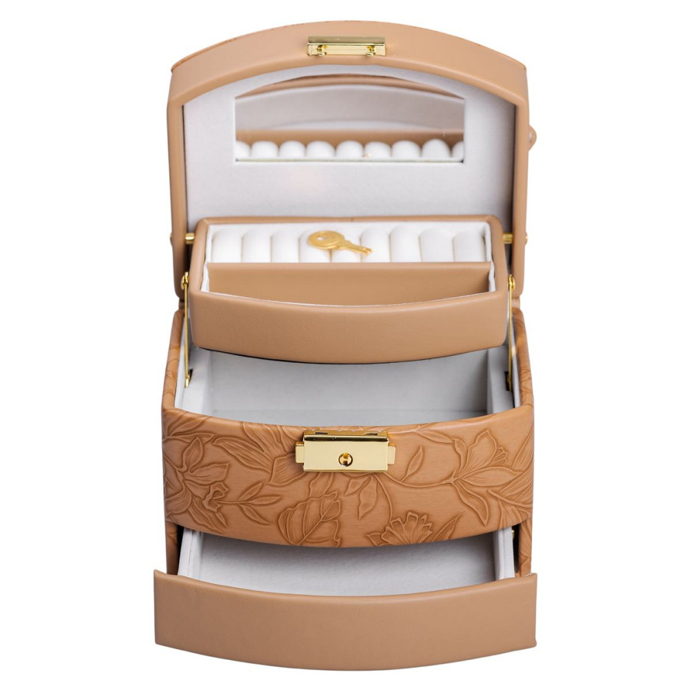 Скринька для прикрас з еко шкіри 3 яруси із замком органайзер для ювелірних виробів HP-5-23BR Коломия - фото 1