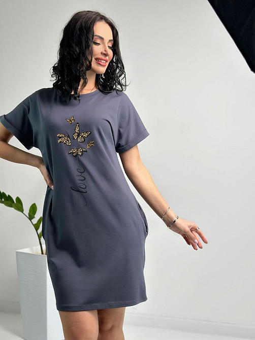 Літня сукня міні з принтом "Glide" оптом та по дропшипінгу | Норма і батал Графіт, 46-48 Київ - фото 3