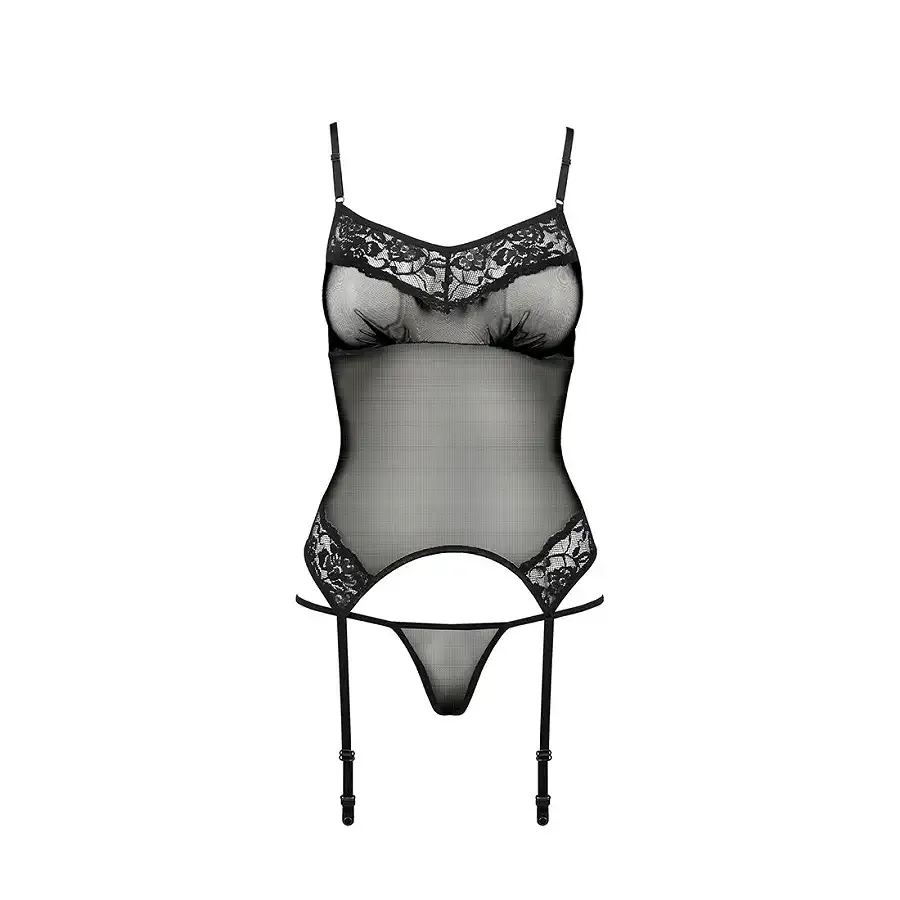 Корсет з пажами Passion MELANIA CORSET S/M, black, трусики, напівпрозорий Львів - фото 5