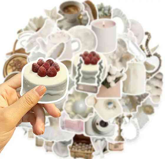 Наклейки стикеры белые - водонепроницаемые виниловые, 15шт. Киев