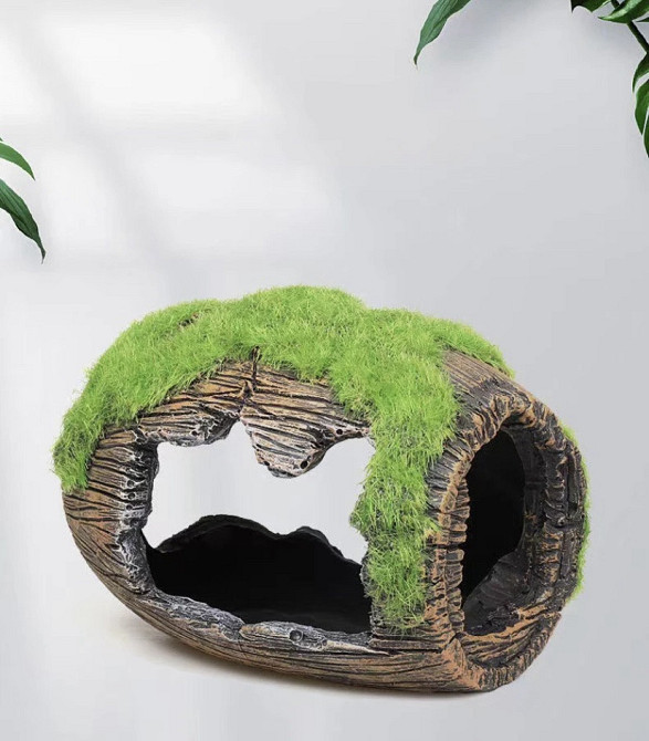 Декор для акваріума "Затонувший бочка з мохом" - розмір 12 на 10 см, смола, акваріумний декор коричневий Київ - фото 1