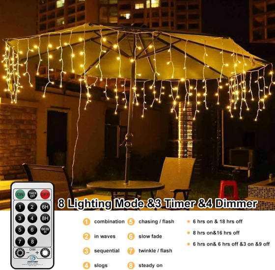 Вулична LED-гірлянда бурульки CORST 10 м 400 LED, теплий білий, пульт, таймер, 8 режимів, IP44 Київ