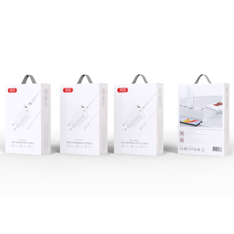 Мережевий зарядний пристрій XO L116 PD30W/QC18W 1USB-C+1USB-A Type-C кабель білий Львів - фото 8
