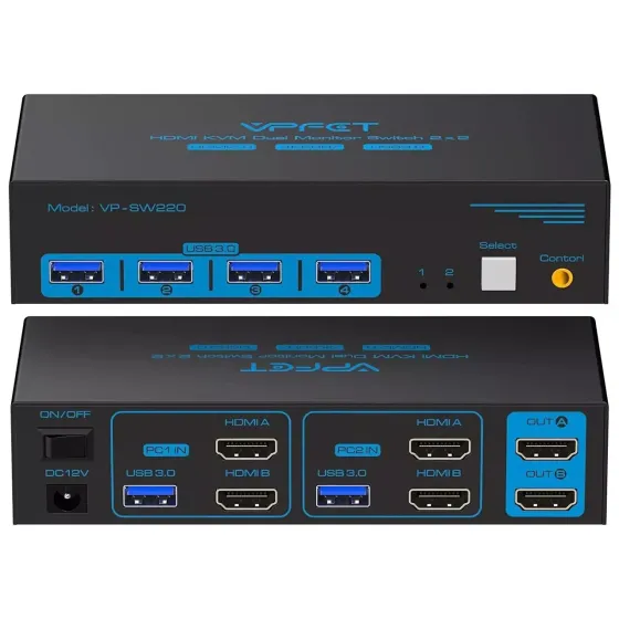 KVM перемикач Vpfet HDMI Dual Monitor Switch 2x2 Луцьк