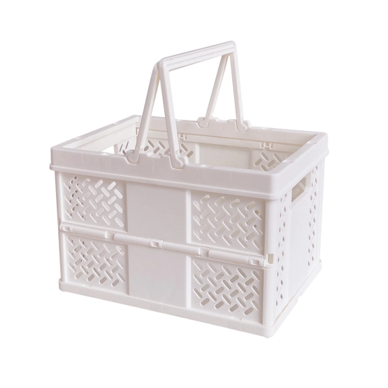 Складний кошик для зберігання з ручками, пластиковий органайзер для дрібниць, 24×18×16см, колір білий Кам'янець-Подільський