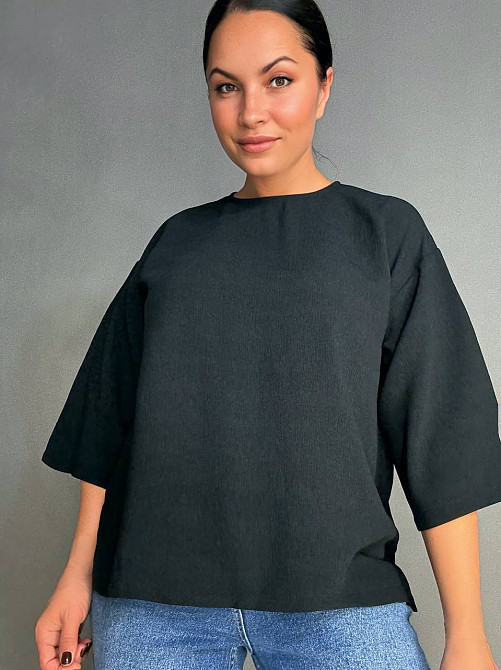 Блузка жіноча 1005 жатка з розрізами широка 3/4 рукав чорна, чорний, S Київ - фото 8