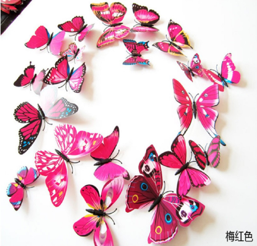 Розовые бабочки на магните - в наборе 12шт., пластик (так же в набор входит 2-х сторонний скотч) Киев - изображение 1